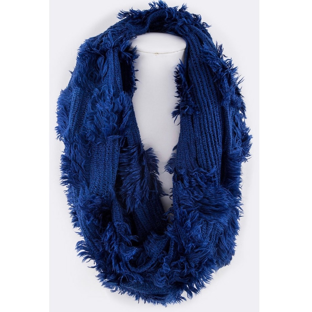 Royal blue frayed infinity scarf